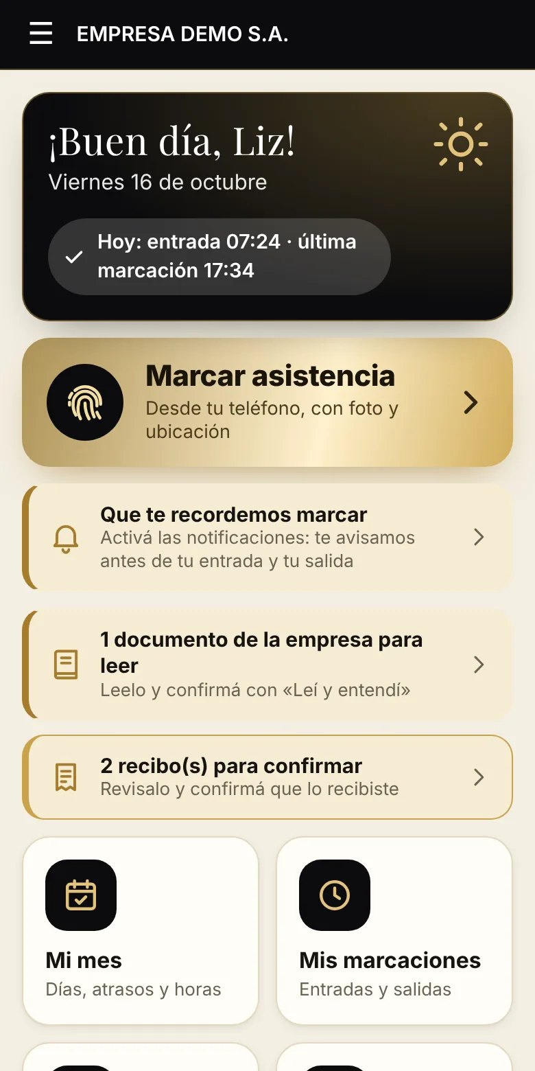 Portal del funcionario en el celular: marcar asistencia, recordatorios, documentos para leer y recibos