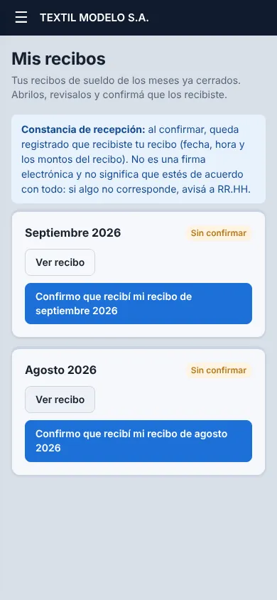 Portal del funcionario en el celular: confirmar recibos