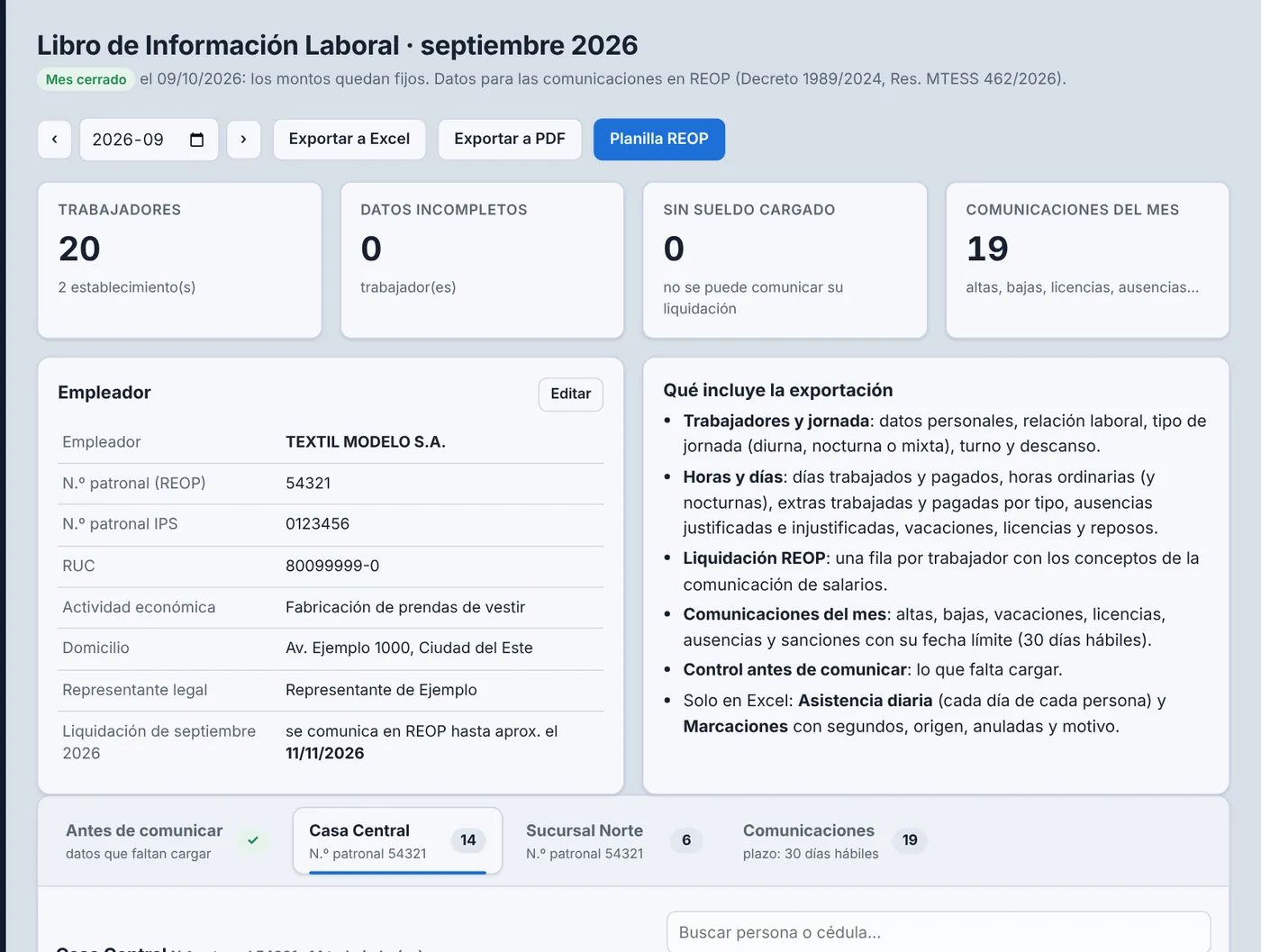 Libro de Información Laboral del MTESS generado por AsistCheq
